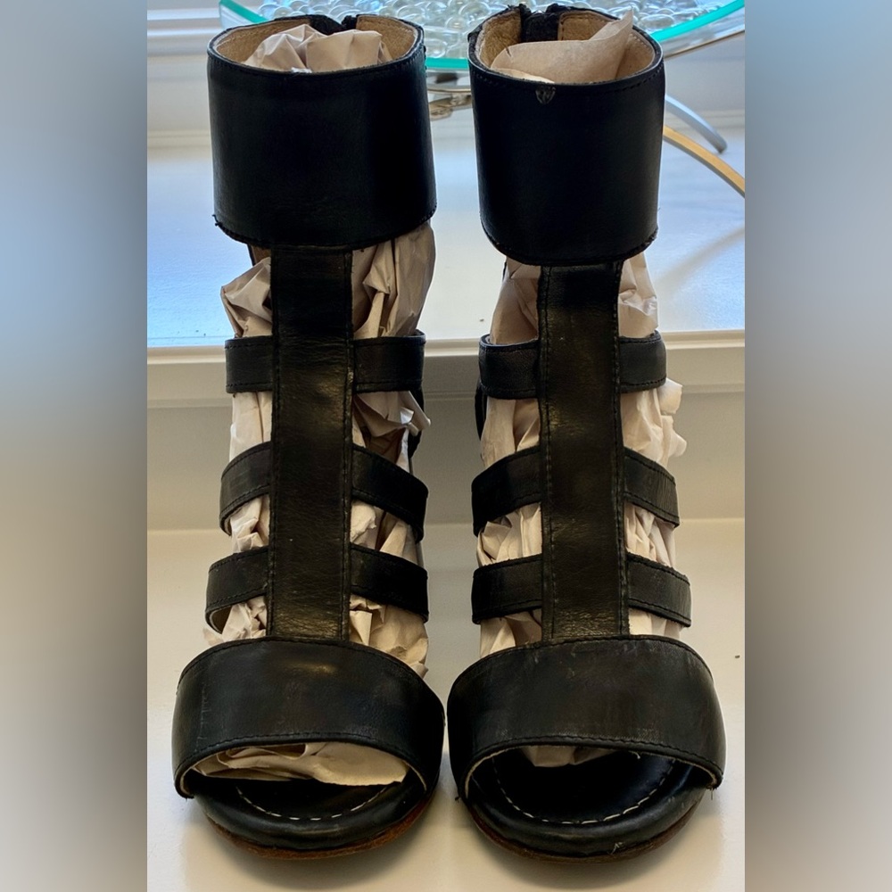 Freebird Raven Black Leather Sandals Heels 7 - Picture 3 of 8